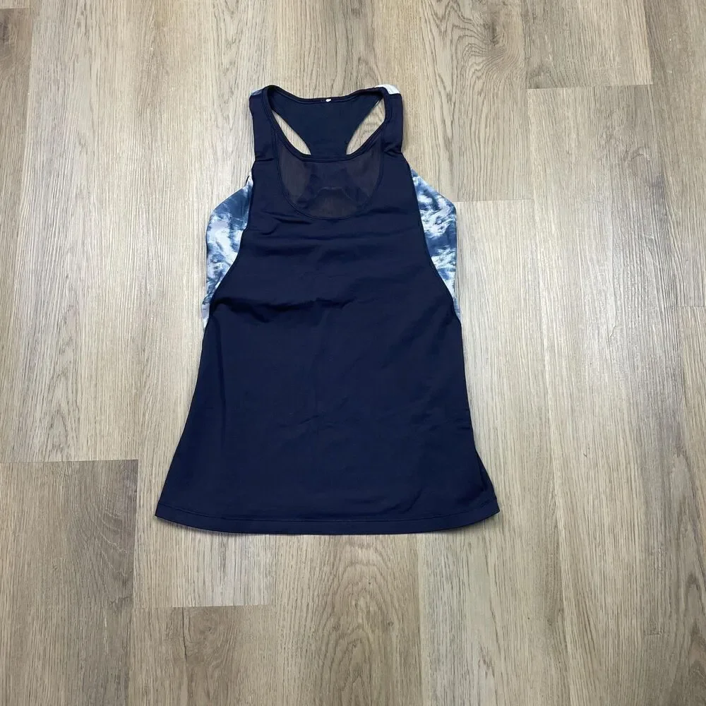 Lululemon Tank Top Womens 8 Blue Tie Dye Racerback Athletic Yoga Gym Mesh Panel